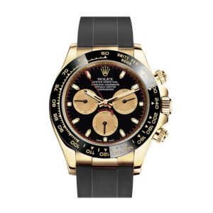 Rolex Cosmograph Daytona Black Champagne Yellow Gold Oysterflex Strap Mens Watch 116518LN-0047